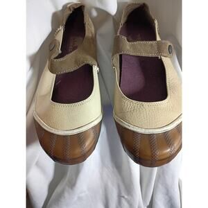 Sorel Sentry Mary Jane Duck Slip On Cream Leather Brown Suede Strap Woman's 7